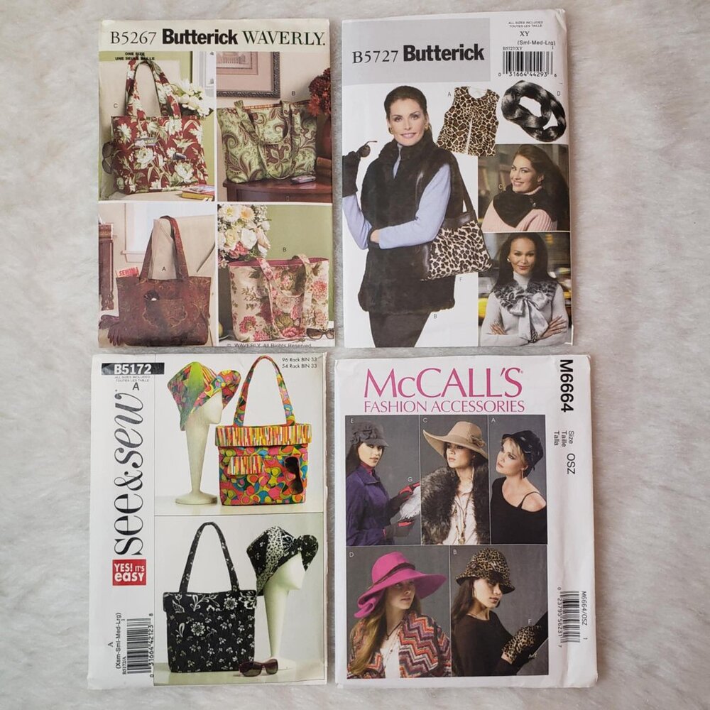 4 NEW Uncut McCall's Butterick Women's Bag Scarf Hat Vest Gloves Sewing Patterns